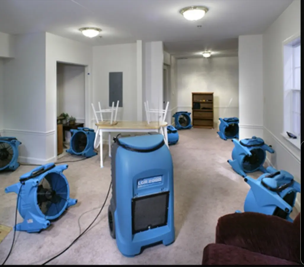 Air movers and dehumidifier setup for Water Damage Restoration in Port Orchard